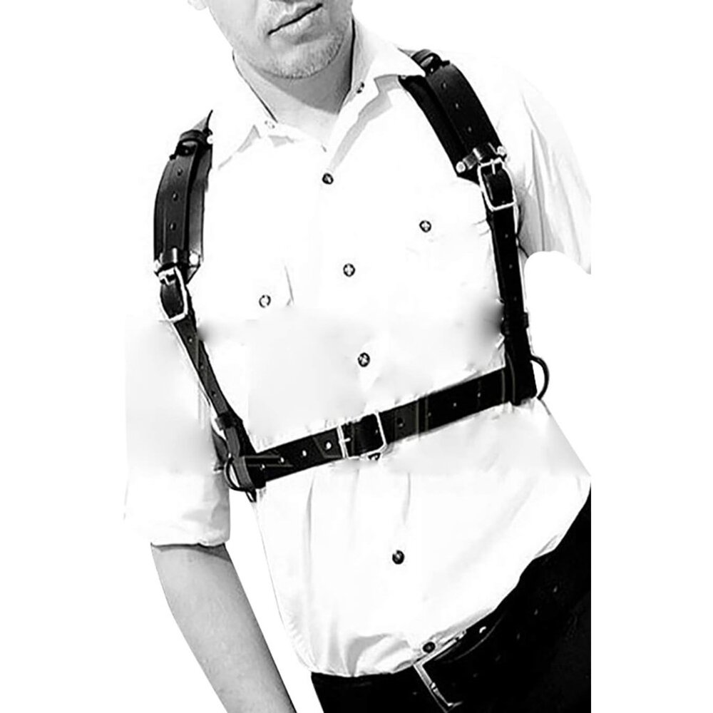 Body Chest Harness Punk Adjustable Faux Leather Belt with Buckles Rings for Men